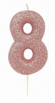 Age 8 Glitter Numeral Moulded Pick Candle Rose  Gold