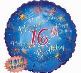Happy 16th Birthday Holographic Foil Balloon 18''