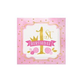 Pink and Gold 1st Birthday Lunch Napkins pk16