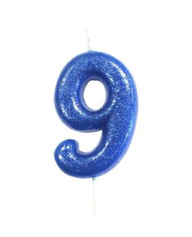 Age 9 Glitter Numeral Moulded Pick Candle Blue