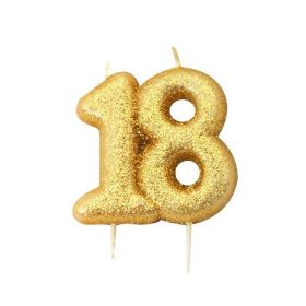 Age 18 Glitter Numeral Moulded Candle Gold