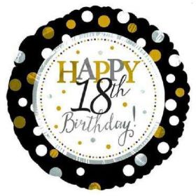 Black & Gold Dots Happy 18th Birthday Foil Balloon 18"
