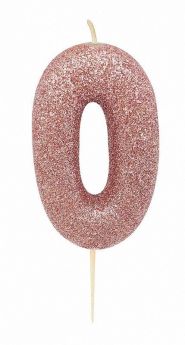 Age 0 Glitter Numeral Moulded Pick Candle Rose  Gold