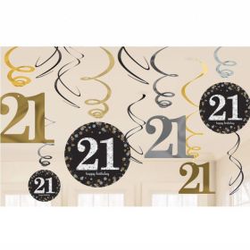 Gold Sparkling Celebration 21st Swirl Decoration Value Packs - pk12