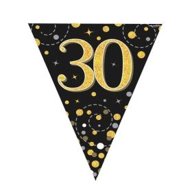 Black & Gold Dots Age 30 Flag Banner 4m
