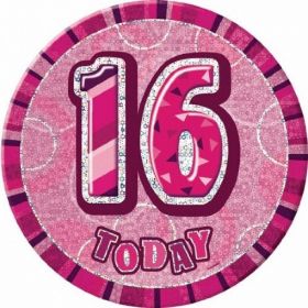 Pink Glitz Giant 16th Today Birthday Badge