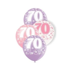 Pink Glitz 70 All Over Print Party Latex Balloons, 6pk