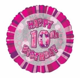 Pink Age 10 Prismatic Foil Balloon 18''