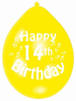 Happy 14th Birthday Mix Colours Latex Balloons, pk10