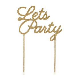 Gold Let's Party Cake Topper