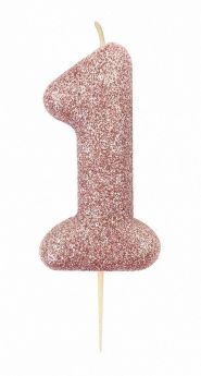 Age 1 Glitter Numeral Moulded Pick Candle Rose  Gold