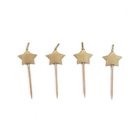 6 Gold Star Pick Happy Birthday Candle
