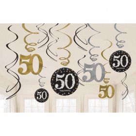 Gold Sparkling Celebration 50th Swirl Decoration Value Packs - pk12