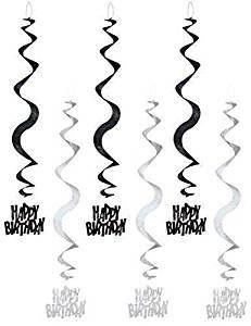 Black Glitz Happy Birthday Hanging Swirl Party Decoration (6 Strings)