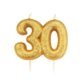 Age 30 Glitter Numeral Moulded Candle Gold