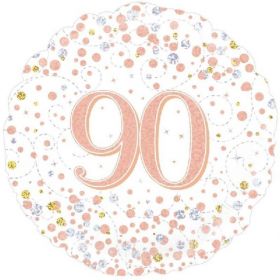 Rose Gold Sparkling Dots 90th Birthday Foil Balloon 18"