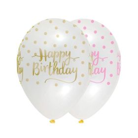 Pink Chic Happy Birthday Latex Balloons 12'', pk6