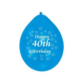 Happy 40th Birthday Mic Colours Latex Balloons, pk10
