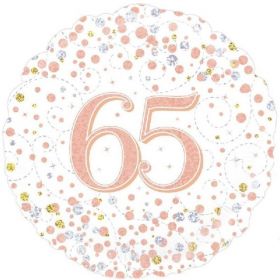 Rose Gold Sparkling Dots 65th Birthday Foil Balloon 18"