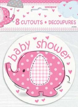 Umbrellaphants Pink Baby Shower Mini Cutouts 8pk