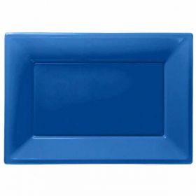 Bright Blue Plastic Serving Trays, 3pk