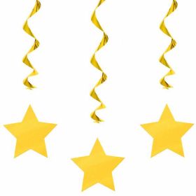 Sun Yellow Swirls with Stars Hanging  Party Decorations x 3