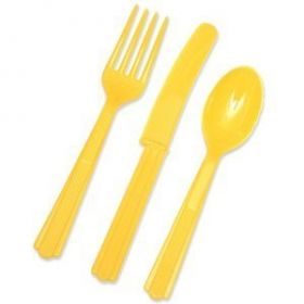Sunshine Yellow Plastic Cutlery pk24