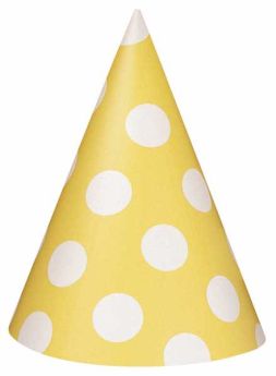 Yellow Polka Dot Party Hats 8pk