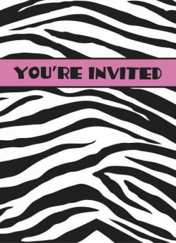 Zebra Passion Party Invitations 8pk